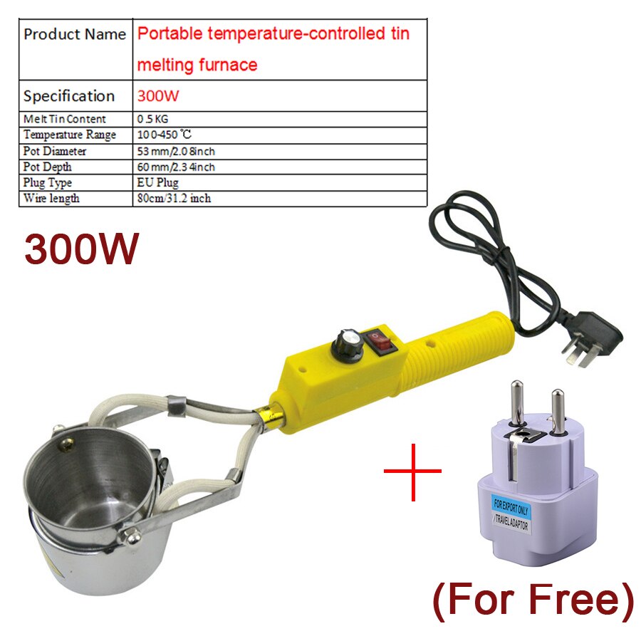 300W/400W/500W Portable Solder Pot Tin Melting Furnace Handheld Adjustable Temperature Control Desoldering Bath Tool: 300W Temp Control