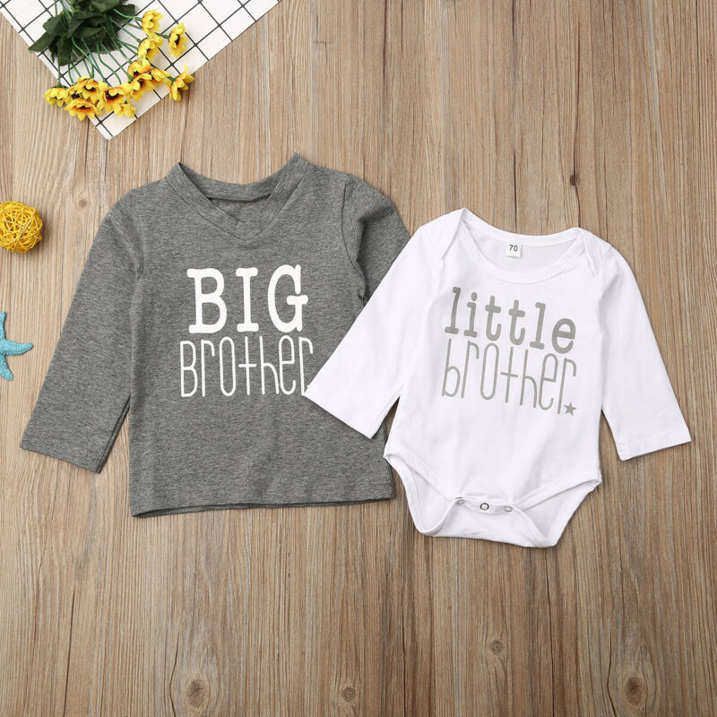 Baby & Großer Bruder Strampler Set - Langarm Buchstaben-Print Baumwollkleidung