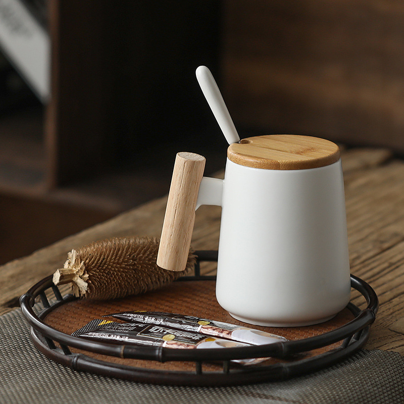 Taza sencilla de cerámica nórdica para el hogar, vaso de agua para café, práctico con tapa