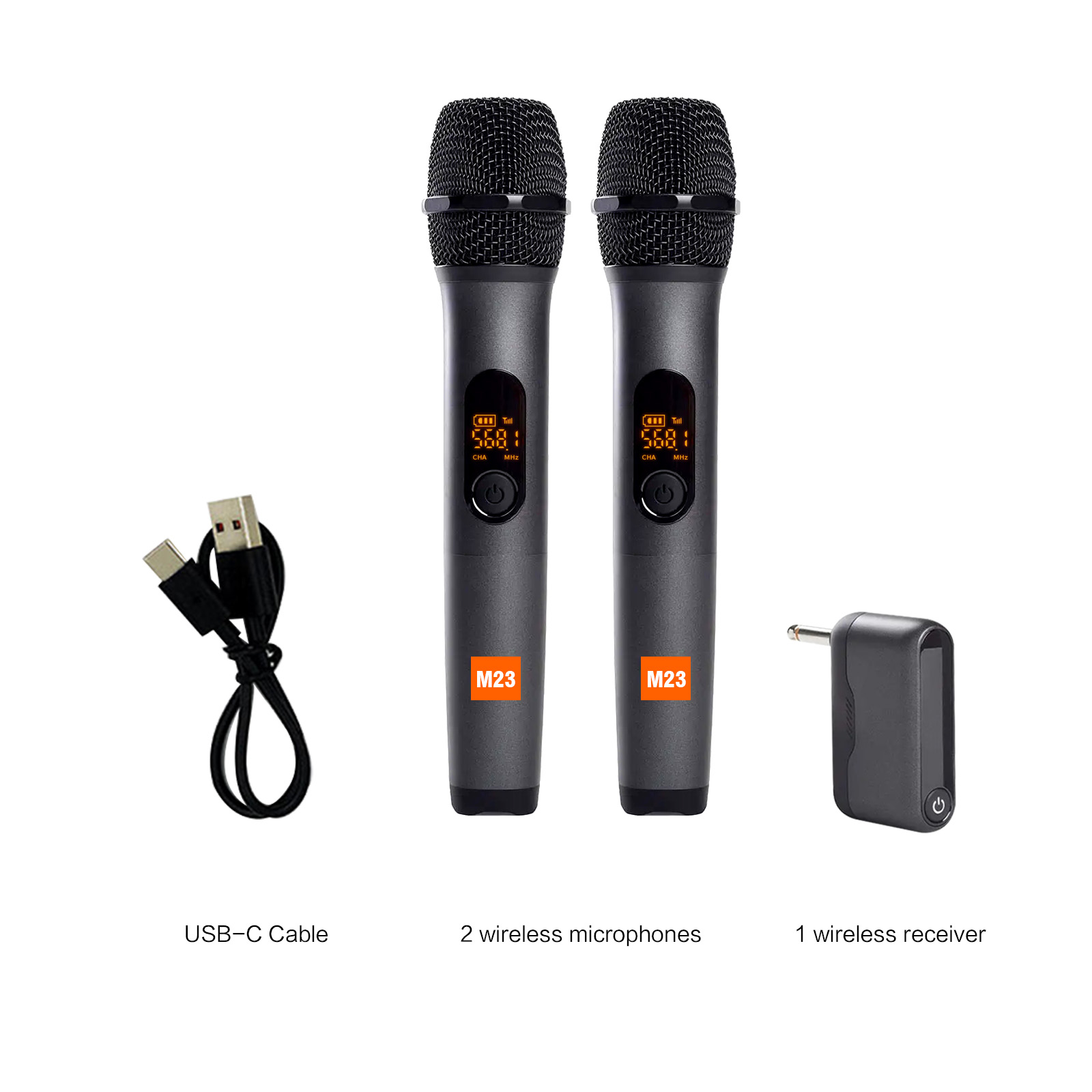 M23 UHF 2-kanaals draadloos microfoonsysteem met oplaadbare ontvanger Draadloze handmicrofoon voor Karaoke Church Party DJ