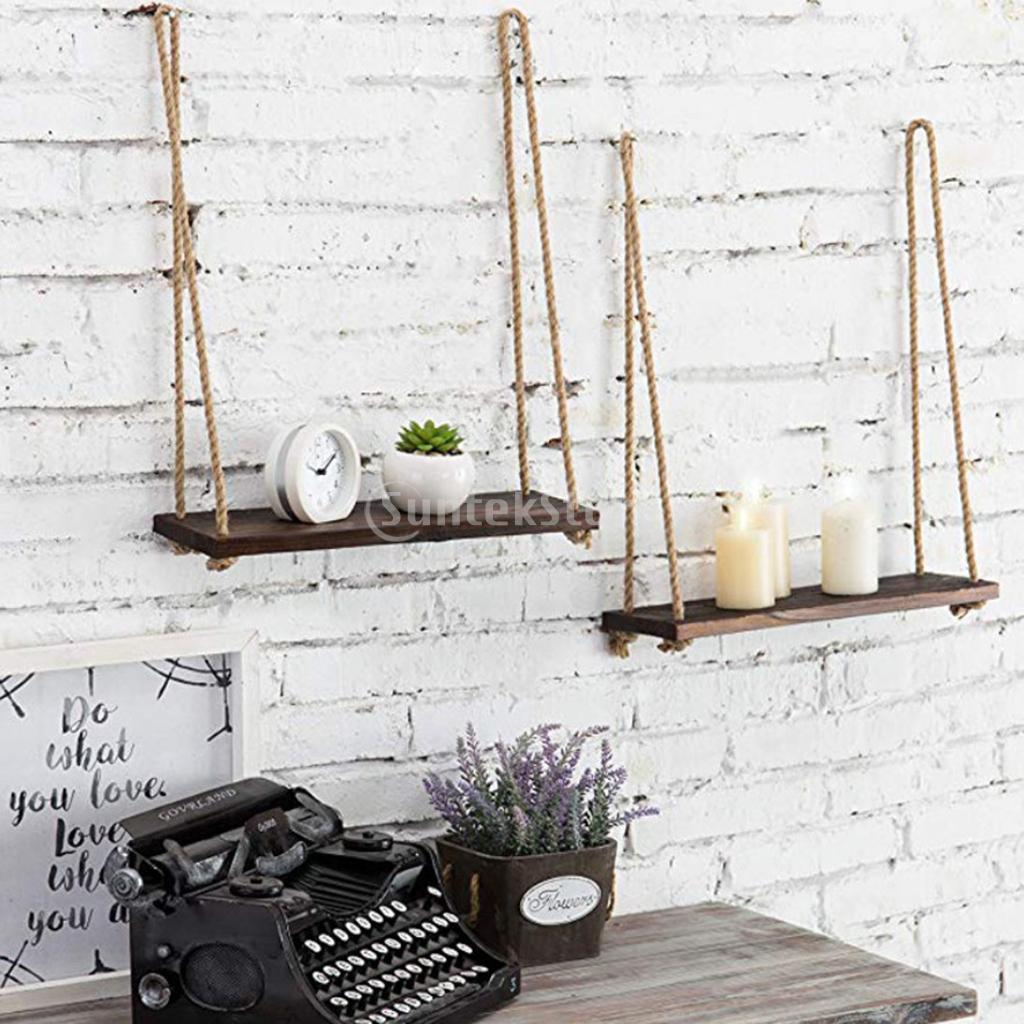 liny wiszące pływające półki, rustykalna ściana z drewna dekoracje huśtawka półka robić dekoracji wnętrz biurowych