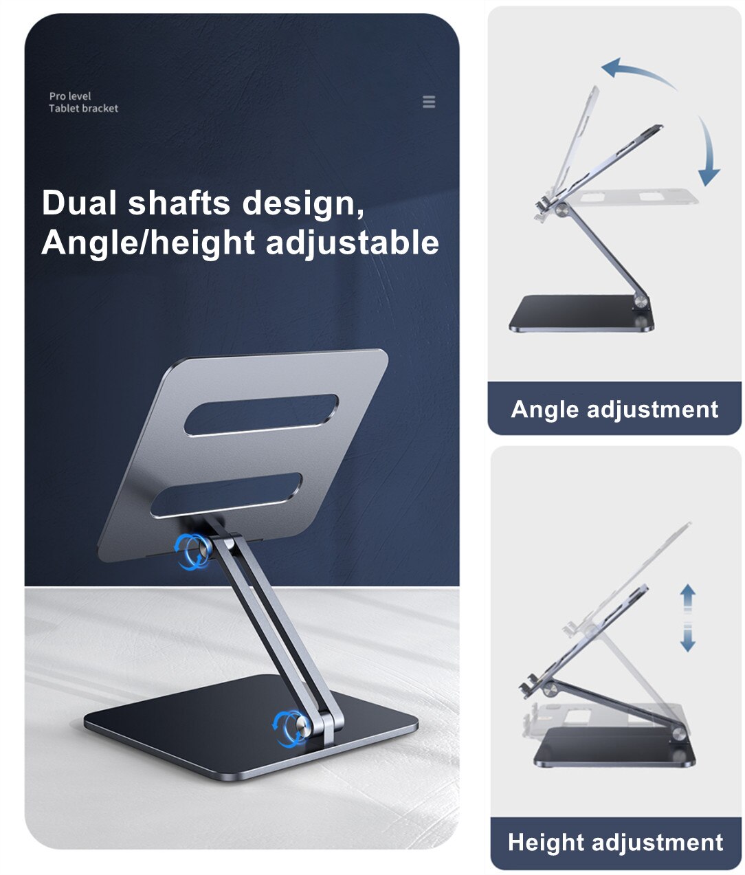 Full Aluminum Alloy Tablet Stand Adjustable iPad Pro Holder Tablets Drawing Stand Foldable Cell Phone Free Liftting iPad Stand