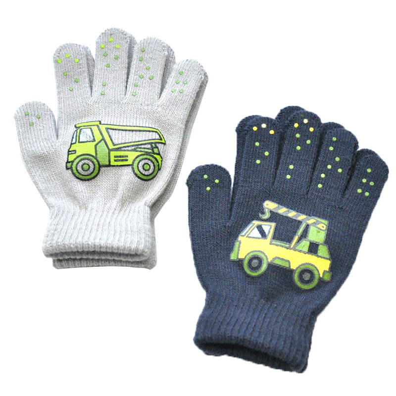 Warmom 6-12Y Children Winter Cold And Warm Outdoor Sports Knitted Gloves Small Engineering Vehicle Pattern Printing Gloves