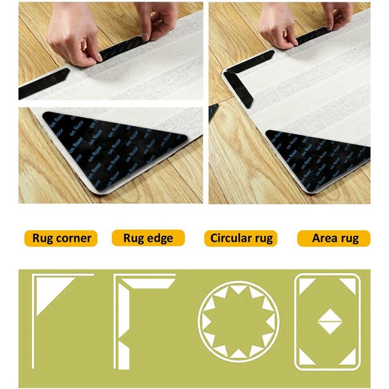 Rug Gripper Tape for Hardwood Floors 14 PCS Non Slip Rug Pads Double Sided Carpet Tape Rug Corner Grippers Washable