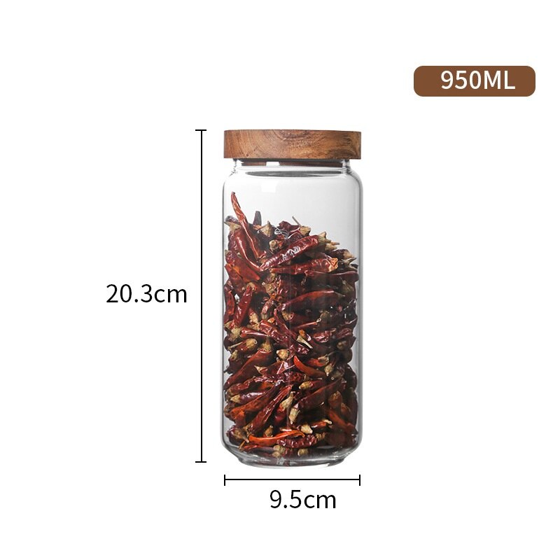Armazenamento de cozinha tampa de madeira vidro hermético vasilha garrafas frascos recipiente de alimentos grãos chá grãos grãos grãos doces jar recipientes: 950ml