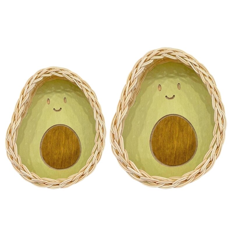 Hand Geweven Rotan Opslag Mand Avocado Citroen Patroon Plaat Lade Organizer Voor Fruit Brood Snacks Sleutels Portemonnee: A