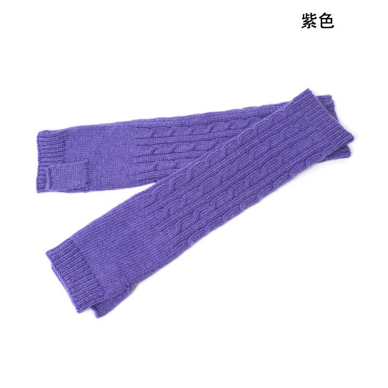 Ensfarget håndstrikkede damehansker håndledd langarm varmere vinter fingerfri strikkevott: Lilla