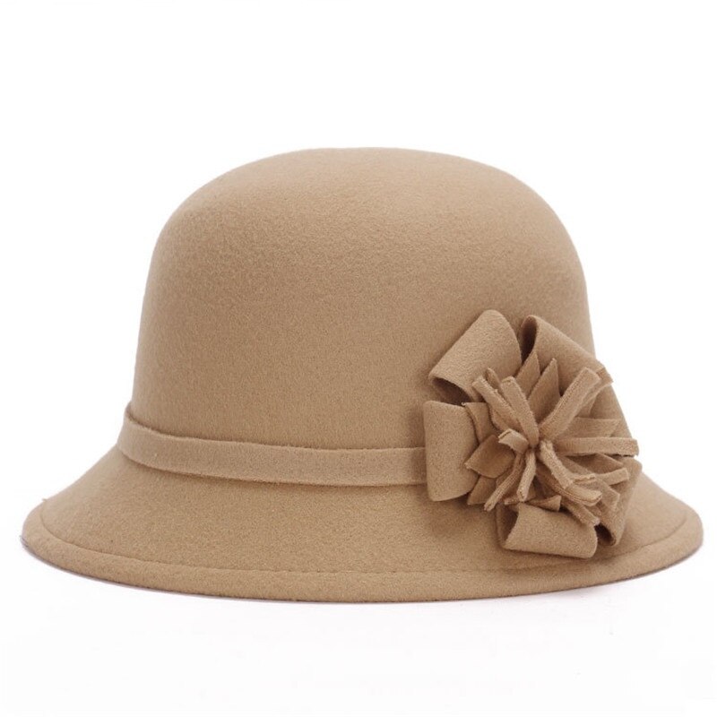 Elegent Frauen Wolle Filz Blumen Fedora Hütte Damen Breiter Krempe Hütte Herbst Winter Edle Europäischen Amerikanischen Elegante Mädchen Kappe