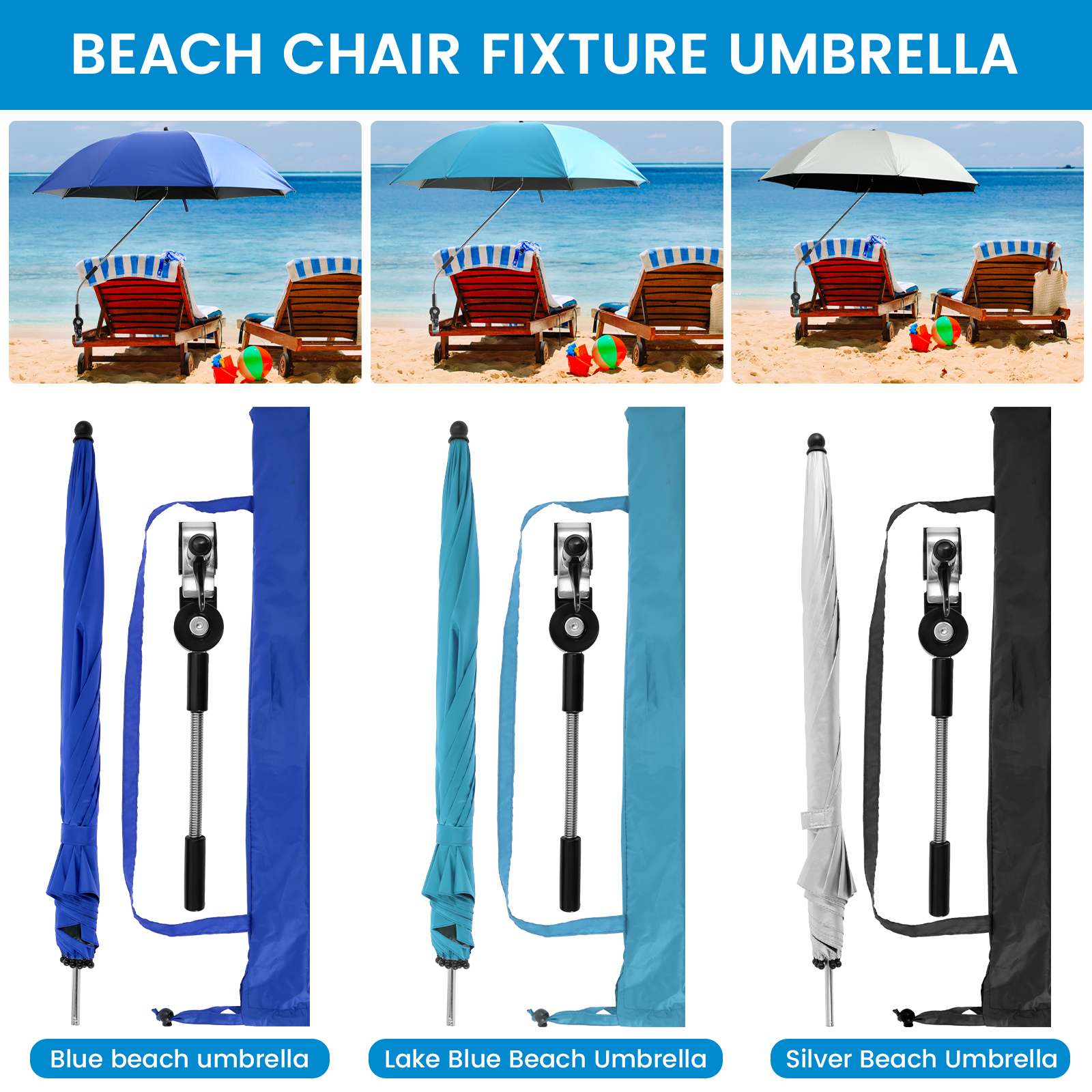 Strandschirm mit Universalklemme 360° ° Verstellbarer Schirmschirm, 42 Zoll, Outdoor-Regenschirm für Strand, Camping, Stuhl, Rollstuhl