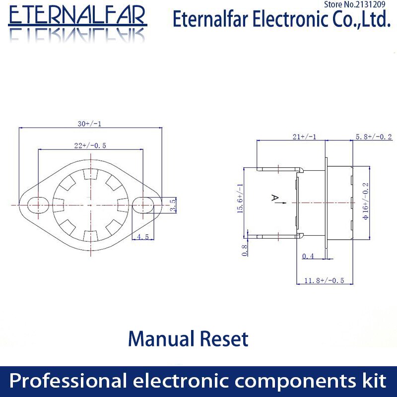 KSD301 10A 85 90 97 100 105 110 C degrés Celsius Thermostat de réinitialisation manuelle Thermostat de température normalement fermé contrôle de la température