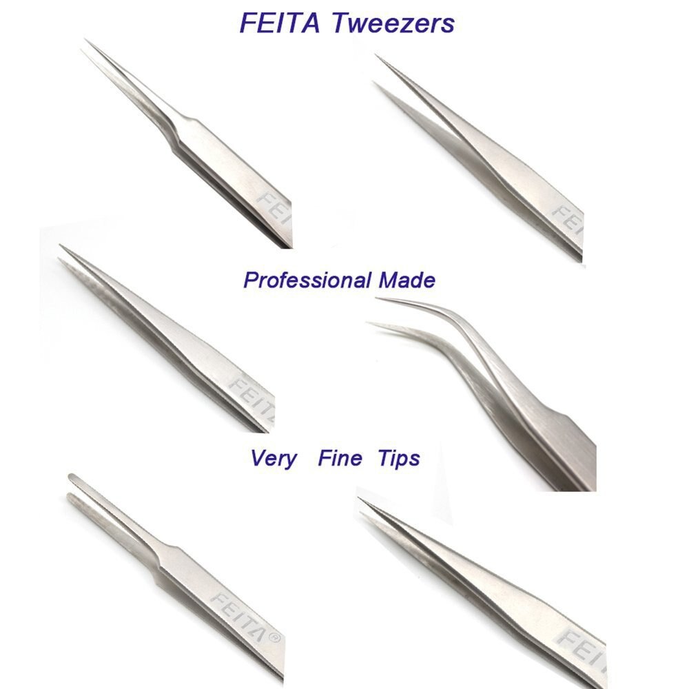 FEITA Stainless Steel Tweezer Set Precision Tweezers with Carrying Bag for Beauty,Industrial,Jewelry,Microelectronics,Crafts 7PC