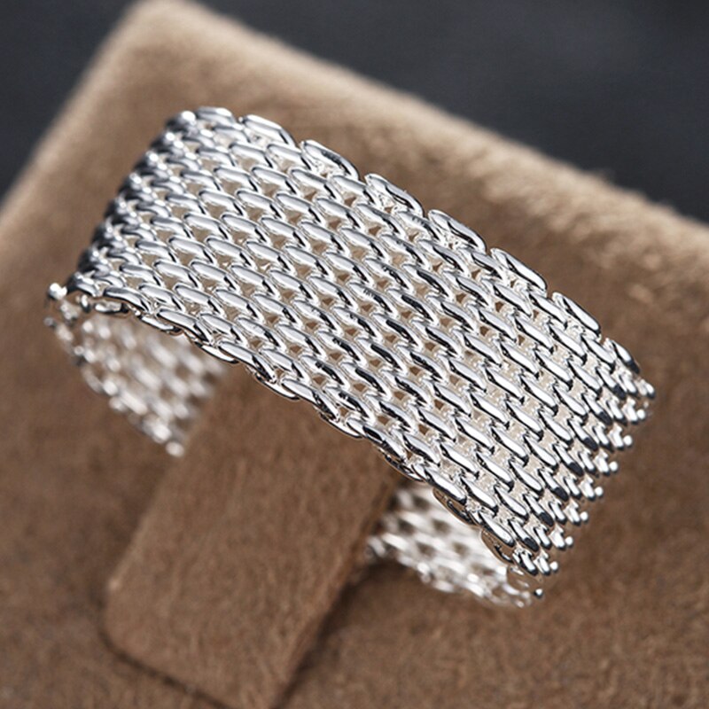Nouvelle 925 ensembles de bijoux en argent rond tissé Web bracelets anneaux boucle d'oreille pour les femmes bijoux de mariage