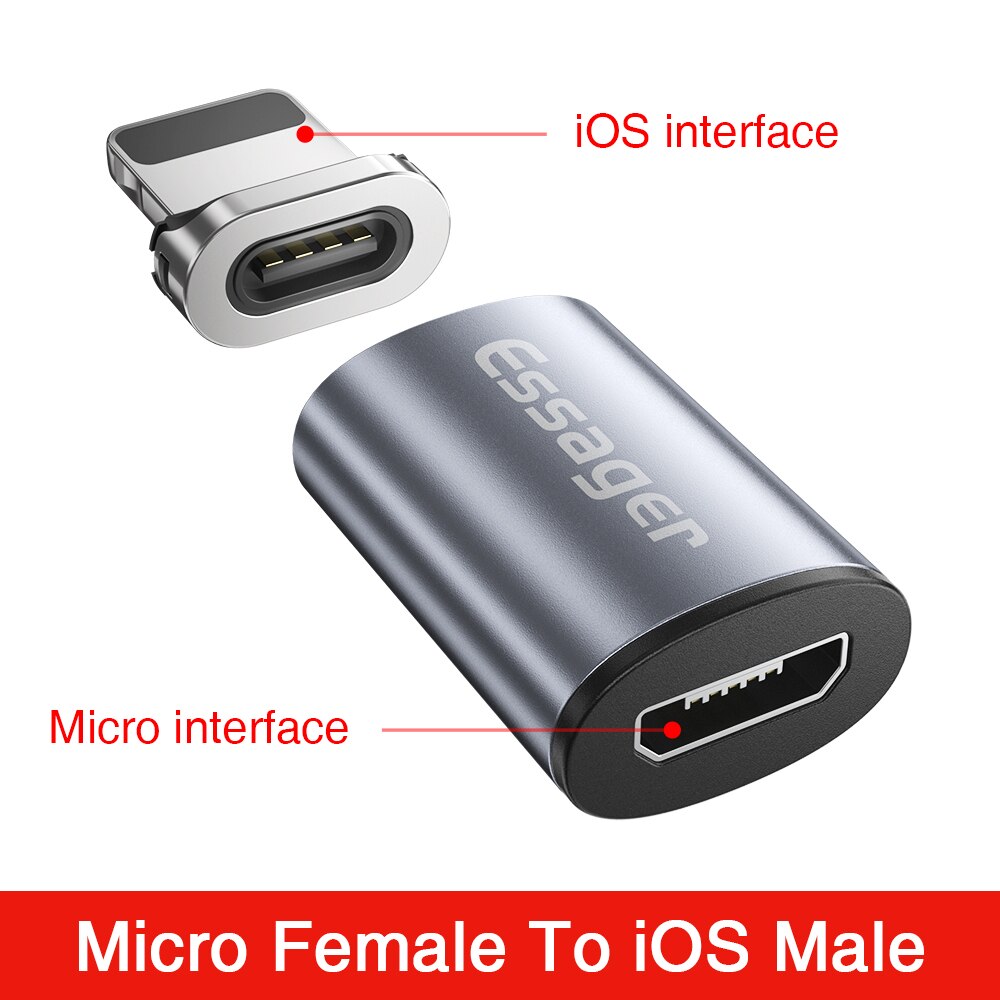 Essager USB Micro adaptateur magnétique pour iPhone Xiaomi Samsung Micro USB femelle à Type C mâle aimant Micro convertisseurs connecteur: Micro To iOS