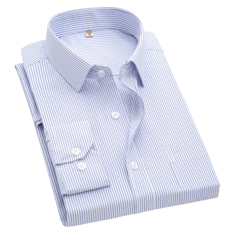 Light Blue Plaid Shirt For Men Long Sleeve Dress Shirts Regular Fit Checked Male Clothing Chest Pocket