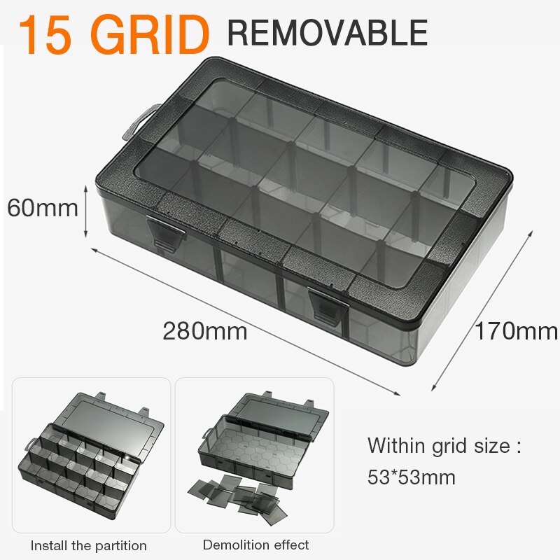 Removable Plastic Portable Parts Box Screw Storage Box Metal Parts Hardware Tool Screwdriver Auto Repair Tool Box: 15 GRID REMOVABLE