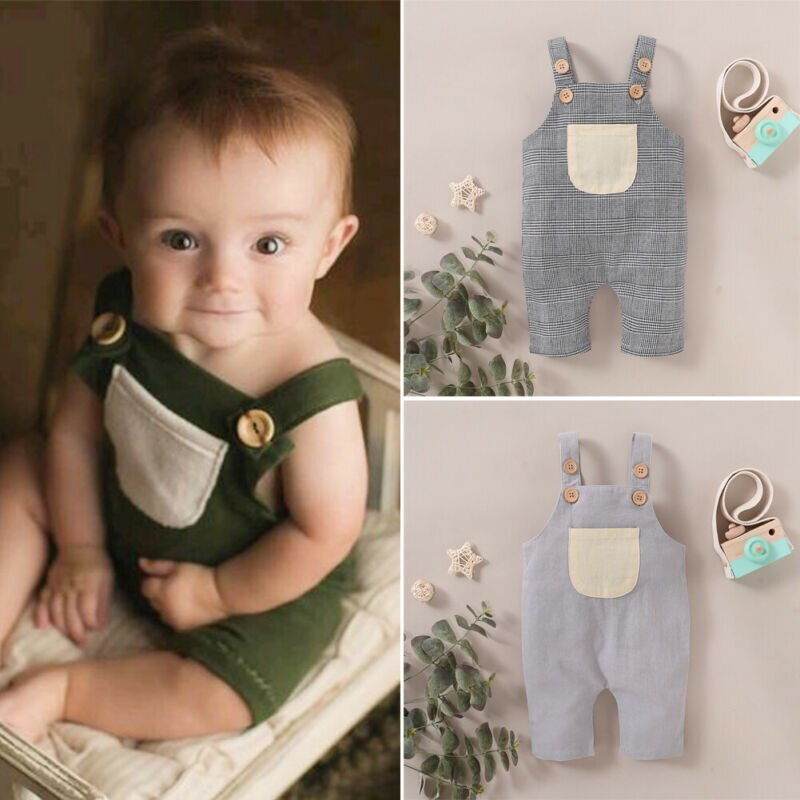 Baby zomerkleding baby jongens meisjes kleding band romper mouwloos jumpsuit effen overalls zak outfits