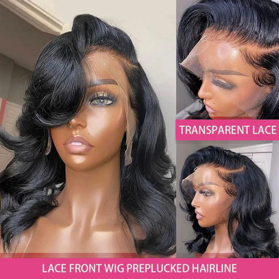 Kurze Bob-Perücke, Echthaar, 13 x 4 Spitzenfront-Perücke, gewellt, brasilianisches Remy, kurze Bob-Perücken, 200 Dichte, 4 x 4 Spitzenverschluss, Körperwellen-Perücken