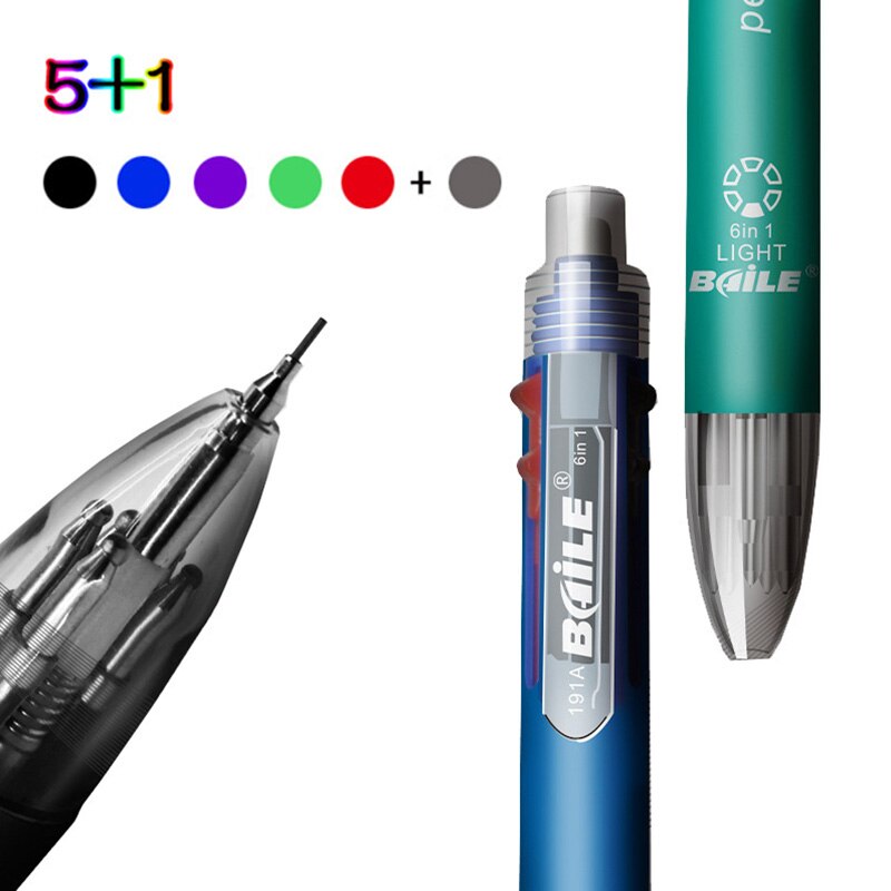 6-in-1 Multicolor Ballpoint Pen Push Type Pens Multifunction Personality Six Colors Press Pens School Office Supply