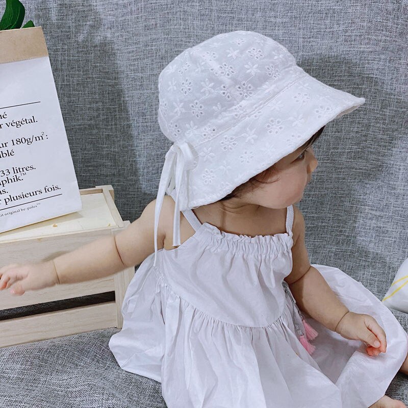 Summer Spring Baby Girl Bonnet Hat Princess Lace Breathable Baby Sun Hat For Kids Infant Toddler Baby Bucket Hat Cap: white