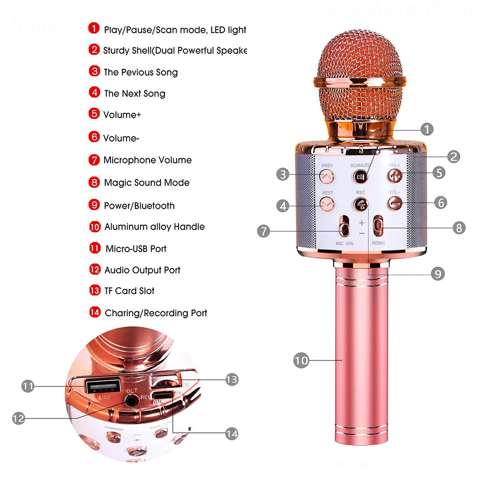 Bluetooth trådløs mikrofon højttaler håndholdt mini mikrofon karaoke mic musikafspiller sangoptager mikrofon