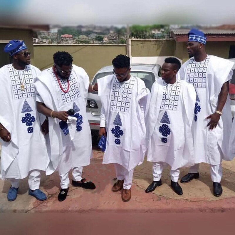 H & d agbada miehet afrikkalaiset vaatteet pitkähihaiset topit housut puku kirjonta dashiki 3 kpl setti perinteinen afrikkalainen puku