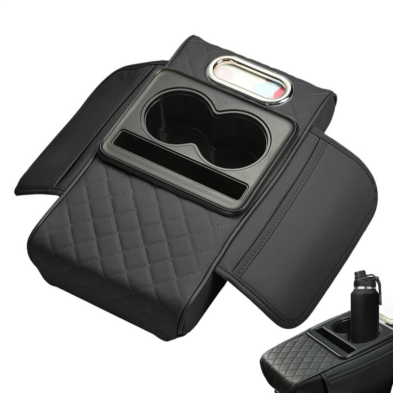 Coussin d'accoudoir de Console centrale automatique, avec 2 porte-gobelets, support de téléphone, coussin d'accoudoir en cuir PU, oreiller Portable pour voiture, coussin de hauteur