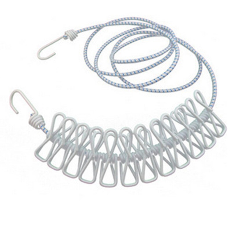 Portable Camping Clothesline Sock Line Hanging Laundry Drying Rope With 12 Clips Used on RV Boat Balcony Attached on Tree: W