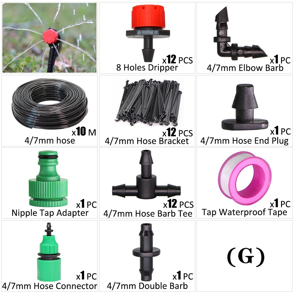 Garden Irrigation Kit Fog Nozzles Automatic Spray Sprinkler System 4/7mm Misting Watering Hose With Adjustable Dripper Connector: G