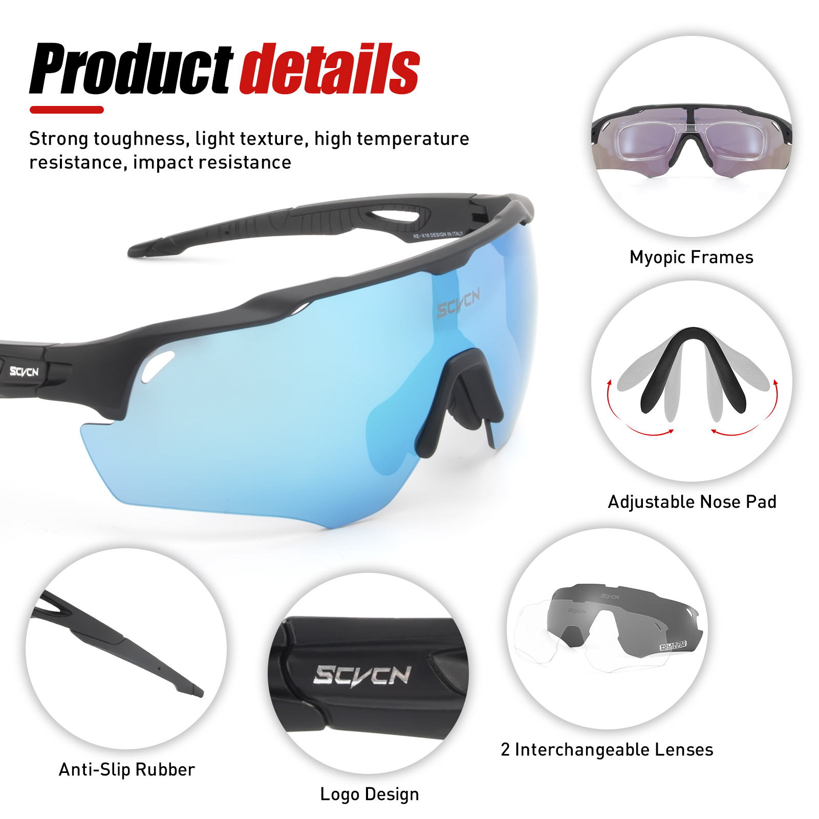 SCVCN Fietszonnebril Heren Dames Mtb Fietsbril UV400 Gepolariseerde Visserijbeschermingsbril Meekleurende Fietsbril