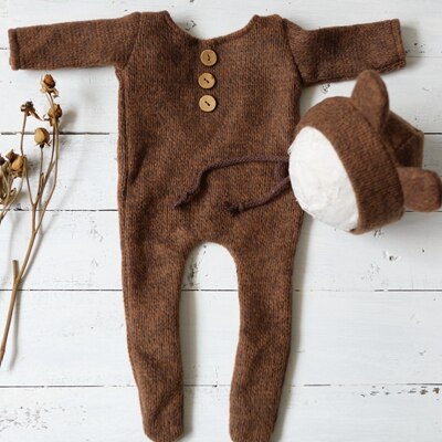 Newborn Photography Props Footed Rompers for Baby Boy Knitting Soft Photo Clothes Bebe Shooting Outfit DIY Prop Studio: Brown