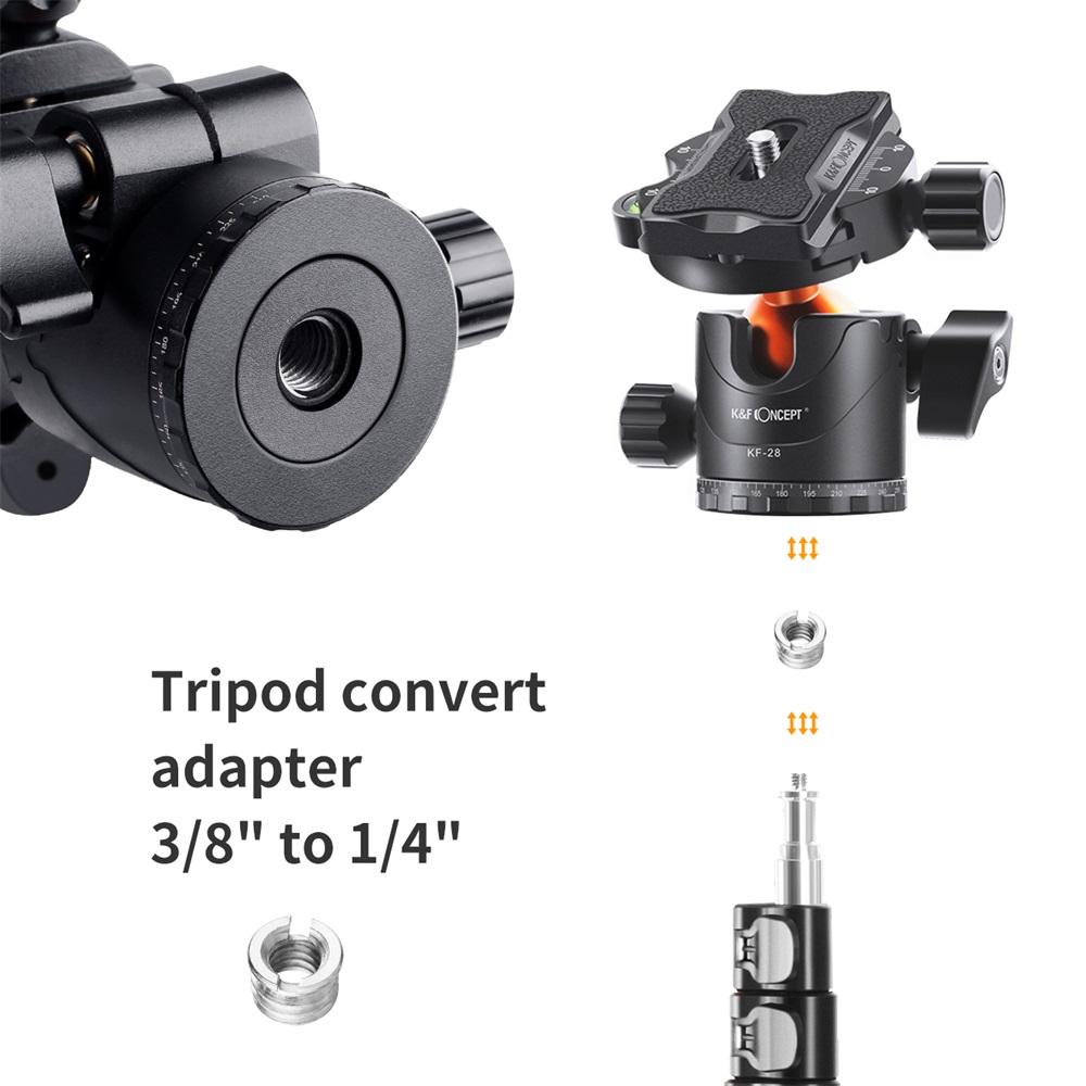 K &amp; F Concept Metal Tripod Ball Head 360 Graden Roterende Panoramisch Met 1/4 Inch Quick Release Plaat Waterpas voor Statief