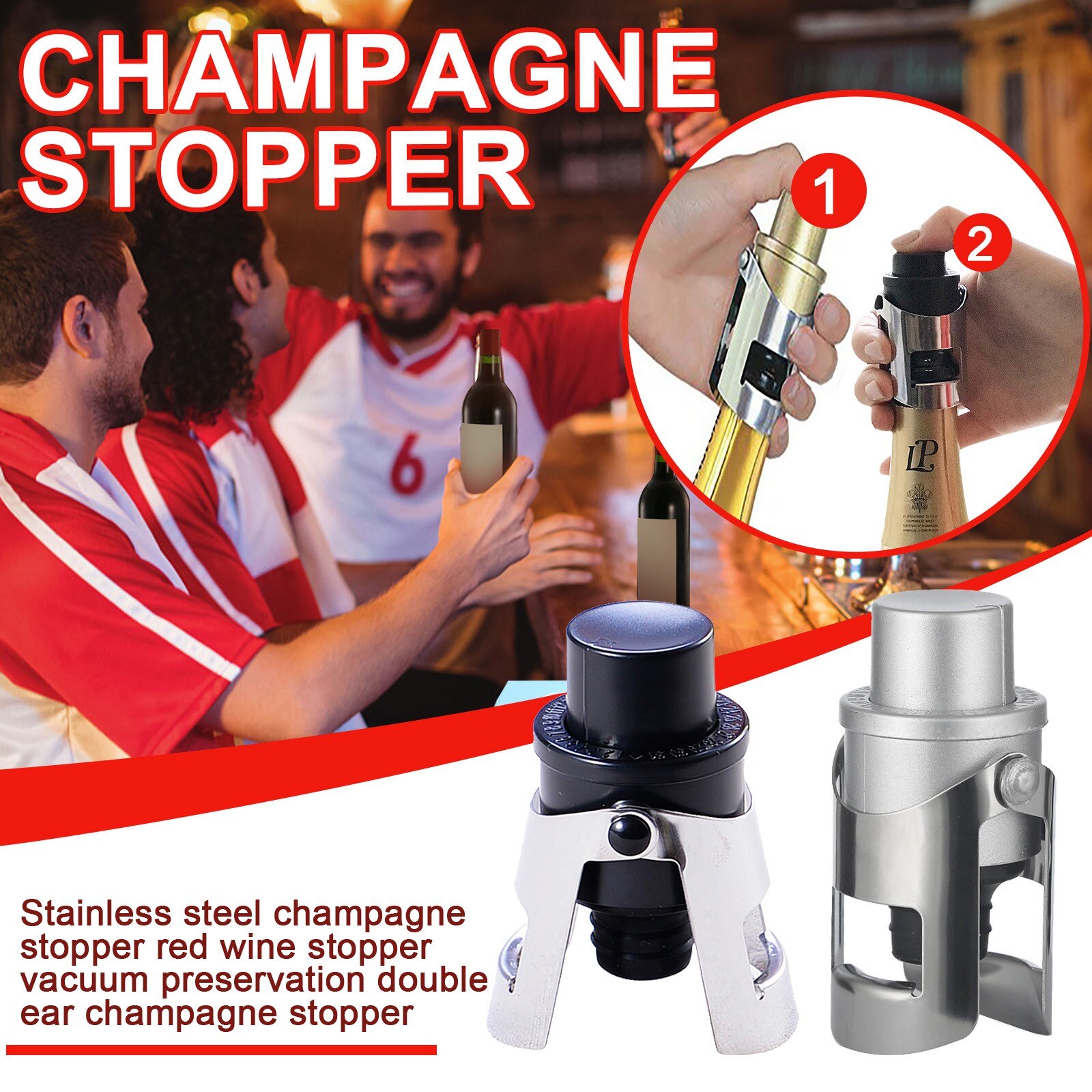 Champagne Flessenstop Rvs Fonkelende Druif Wijnfles Plug Vacuum Sealer Fles Drank Flow Stopper Cap Bar # P2