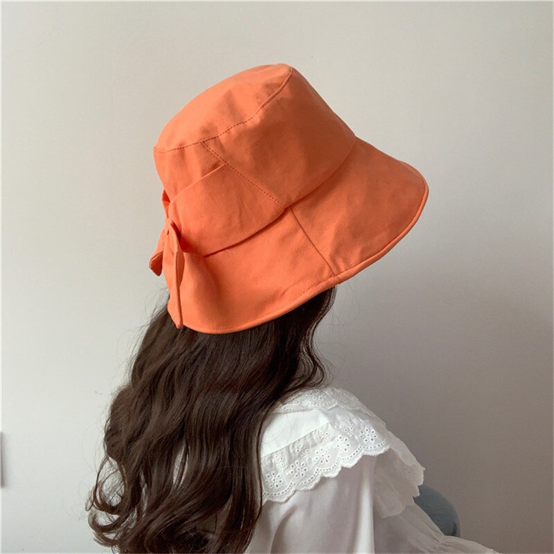 Vissershoed dames lente/zomer vrijetijdsreis zonnehoed zachte opvouwbare emmerhoed strik zonnehoed meisjespet: Oranje