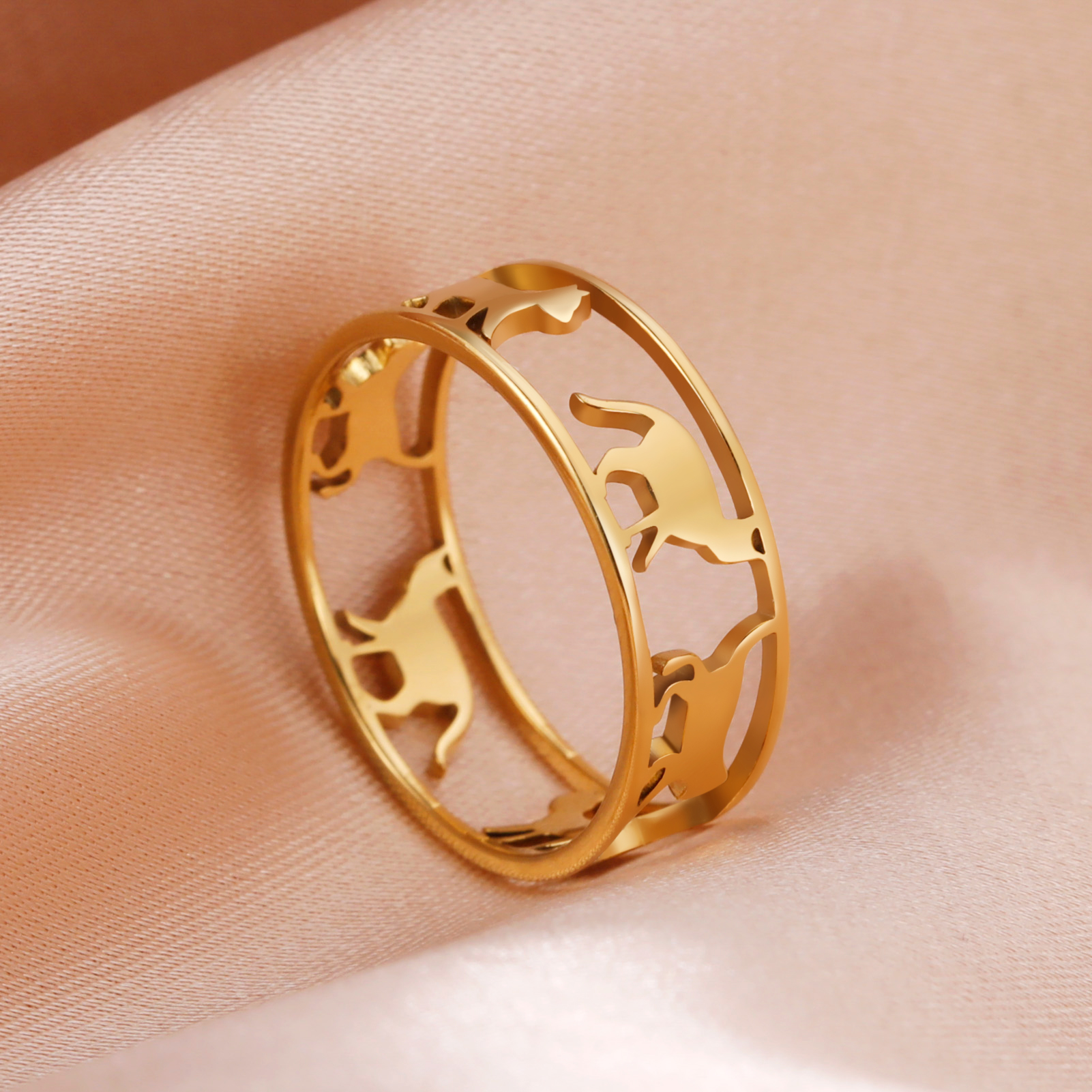 Skyrim – bagues chats marchants en acier inoxydable pour femmes, anneau chaton mignon, tendance 2025, bijoux animaux, d'anniversaire pour amoureux et amis