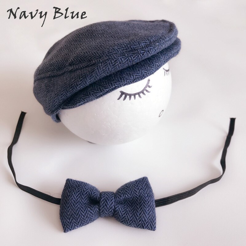 Newborn Baby Peaked Beanie Cap Hat Bow Tie Photo Photography Prop Infant Boy Caps: Navy Blue