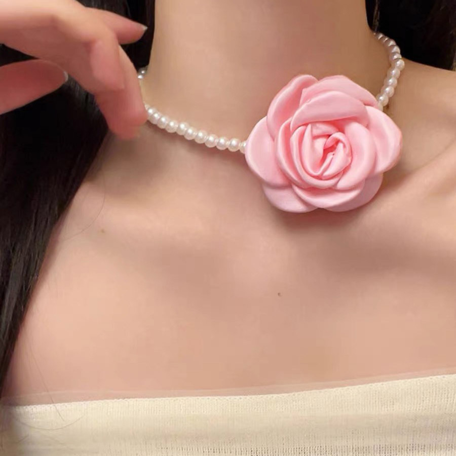 Blondehalskæde choker til kvinder blonde halsbånd krave blomst rose sommer vinter choker klub fest sexet smykker: Rhodineret