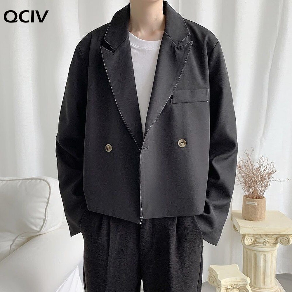 Autumn Short Blazer Men's Solid Color Business Casual Dress Jacket Men Streetwear Loose Korean Style Suit Jacket Mens