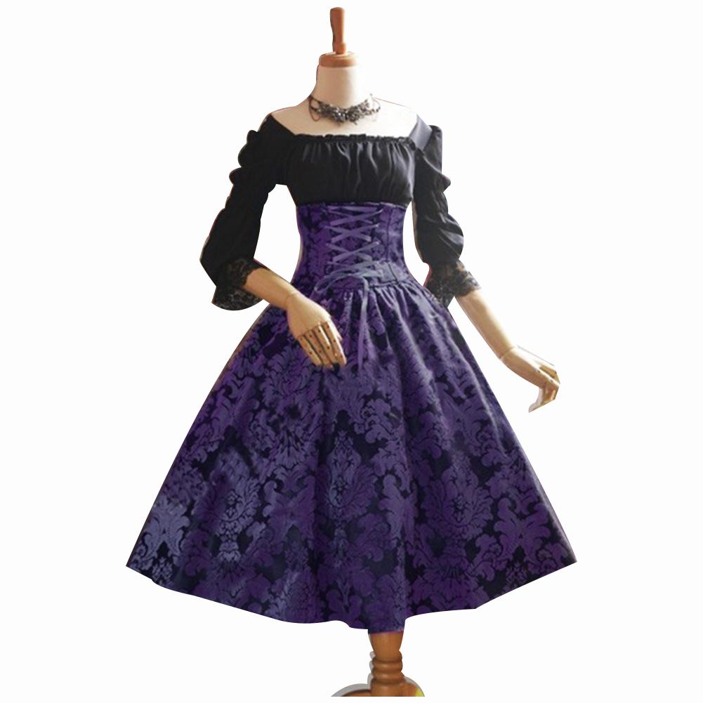 MISSKY Vrouwen Grote Zoom Slanke Taille Kanten Jurk Lange Mouwen Retro Beierse Nationale Oktoberfest Kostuum Jurk: purple / M