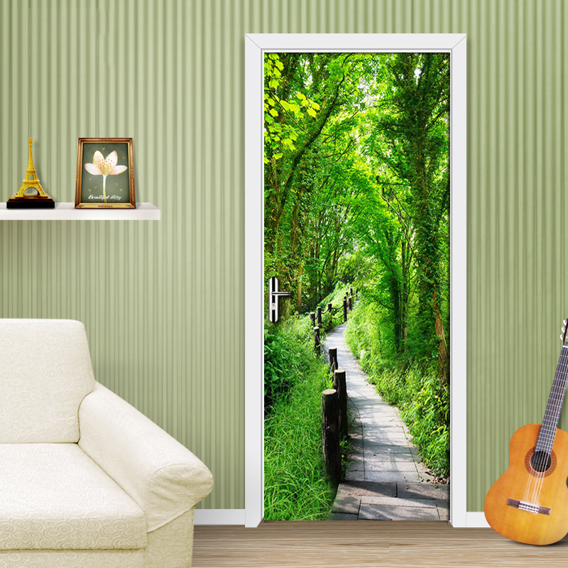 Carta da parati impermeabile autoadesiva del Pvc della pittura della parete del ristorante della camera da letto del salone di arte murale del percorso della foresta verde 3D