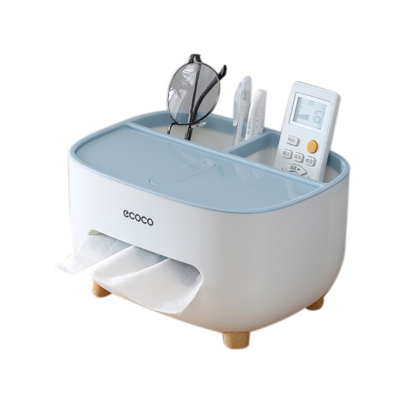 Multifunctionele Tissue Dozen Servet Papier Houder Met Afstandsbediening Opbergdoos Verborgen Telefoon Houder Thuis Desktop Organizer: Blue