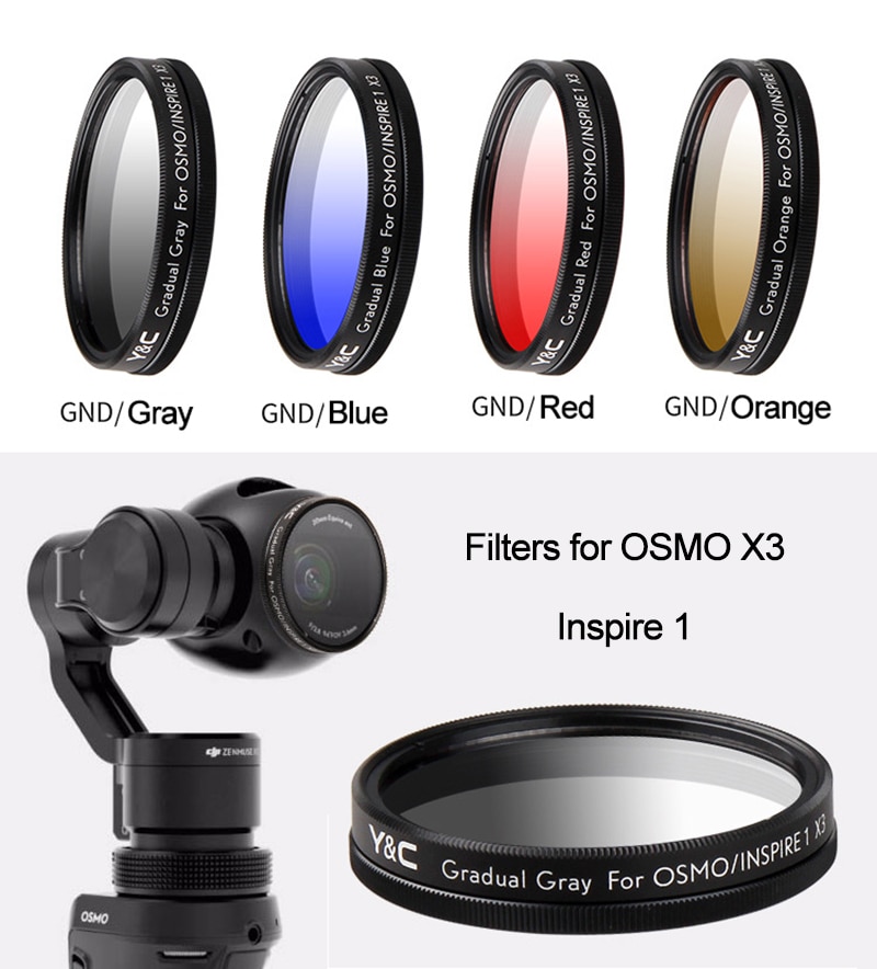 Gradvise farvelinsefiltre til dji osmo  x3 inspire 1 drone kameralinser gradvis blå grå orange rød til dji  x3 kameralinser