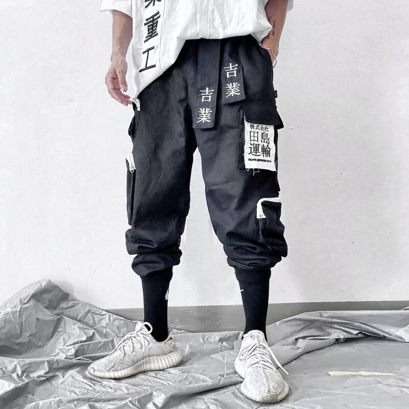 Pantalones de Hip Hop para hombre y mujer de unseat Japan , pantalones harén con múltiples bolsillos, ropa de calle informal para hombre, pantalones Cargo: XL / Black