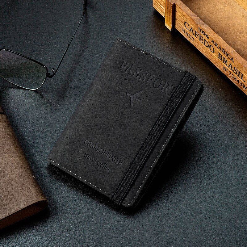 Vrouwen Mannen Rfid Vintage Zaken Passport Covers Holder Multi-Functie Id Bank Card Pu Leather Wallet Case Reizen accessoires: black