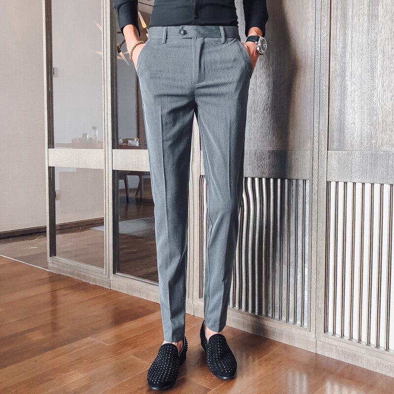 Pantalon homme kostuum gestreepte pak broek heren formele broek voor heren nette broek slim fit heren broek kantoor zakelijk