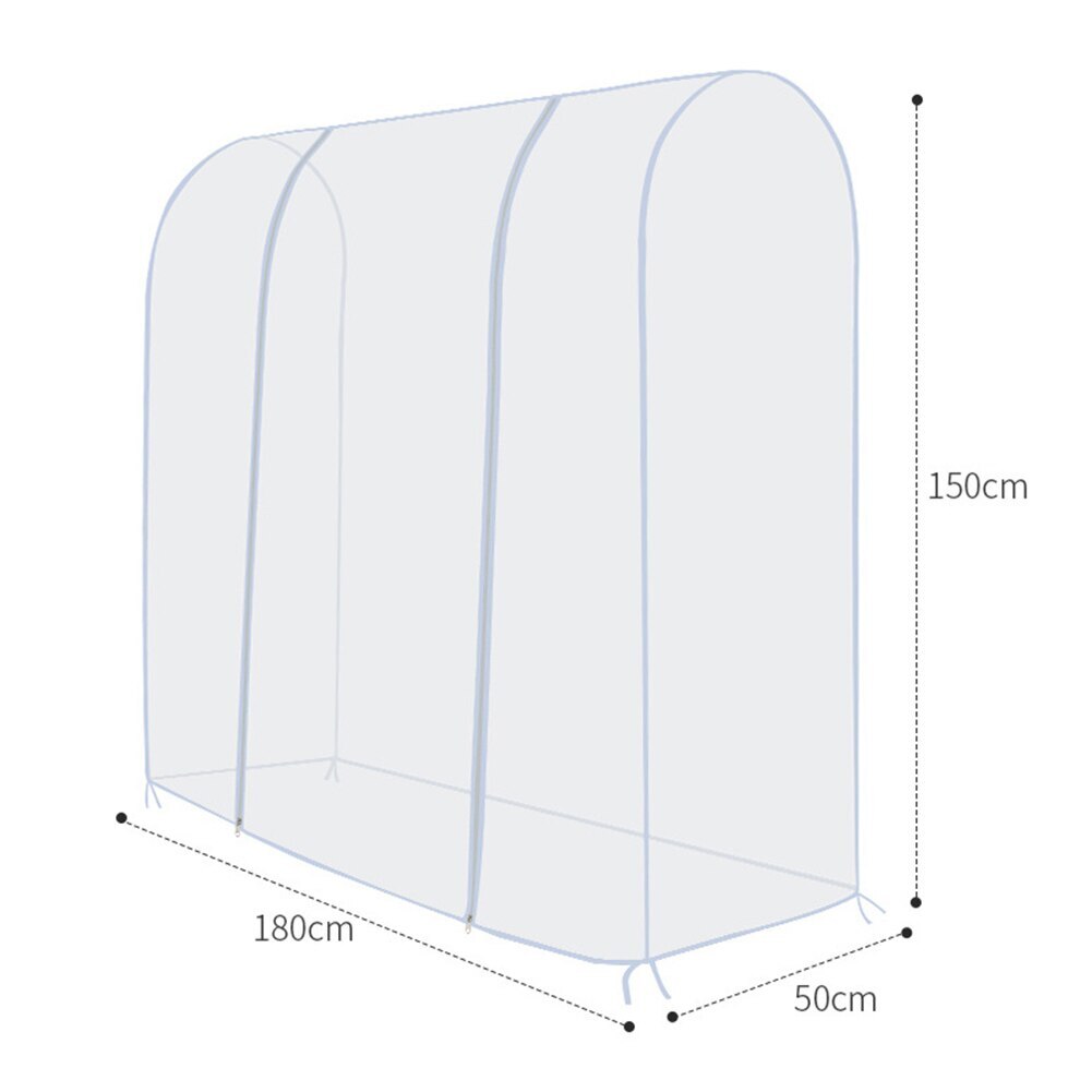 Clear Dustproof Waterproof Zip Clothes Rail Cover Clothing Rack Cover Garment Suit Transparent Storage Display Protector Bag: 180x50x150cm