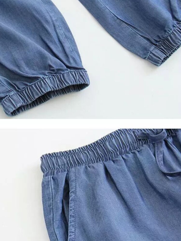 Jean d'été en soie glacée pour femmes, pantalon Harem, taille haute, ample, mince, élastique, classique