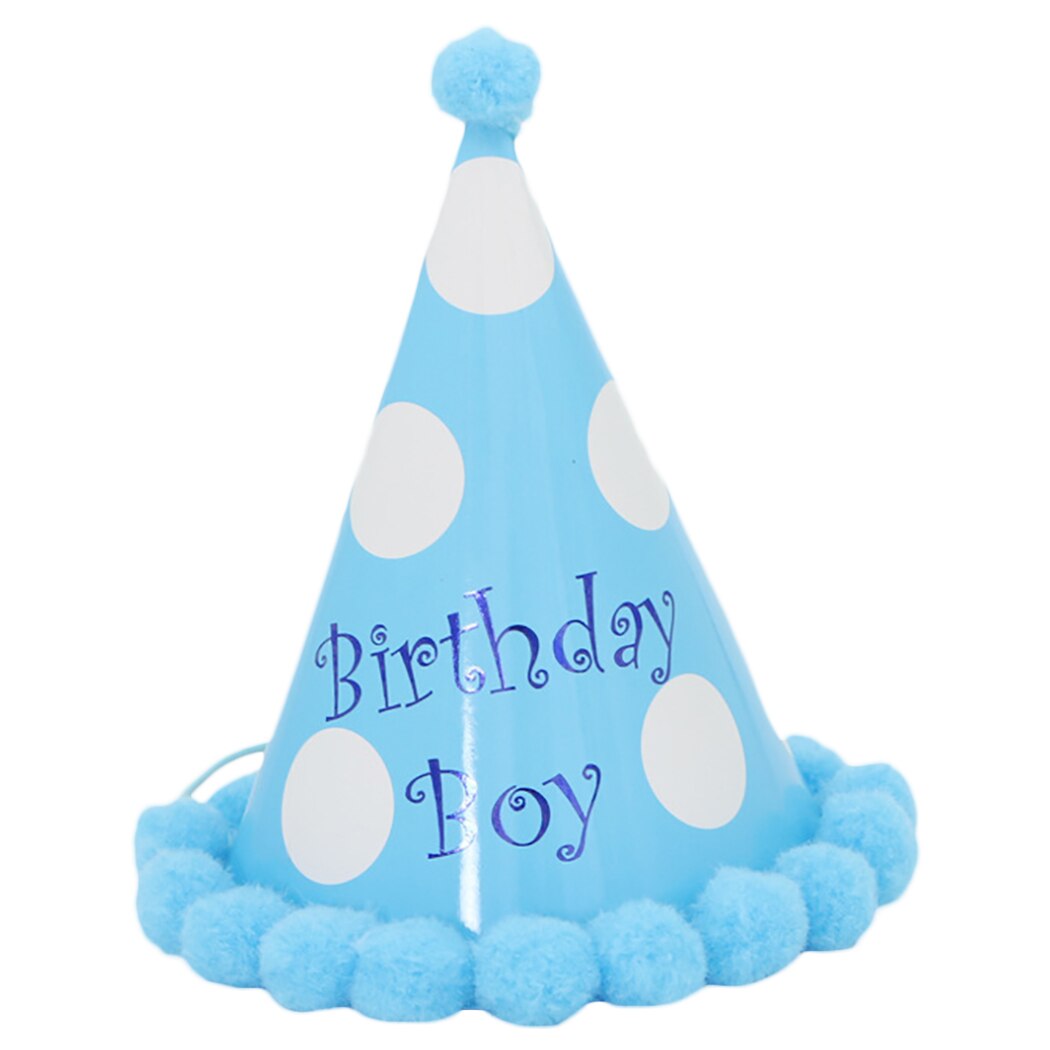 Chapeaux d'anniversaire à pois avec boules de poils pour chien et chat, accessoires de décoration de fête: Bleu