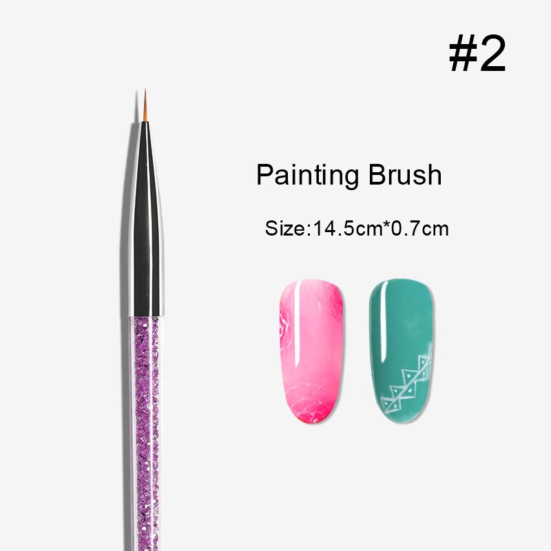 Pincel para delinear uñas, Pinceles para pintar uñas, con diamantes de imitación, nailon, mango acrílico, herramienta de diseños DIY, 1 unidad: 02