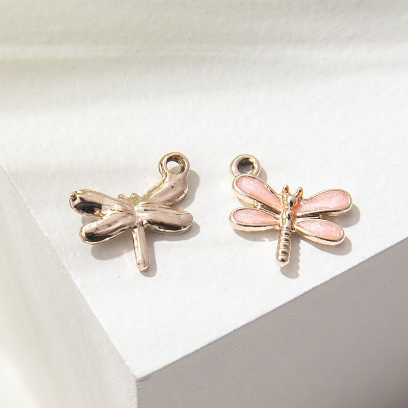 Pingente dourado esmaltado feminino, pingente com berloque de libélula para pulseira diy, colar para mulheres, acessórios de brincos com 10 peças