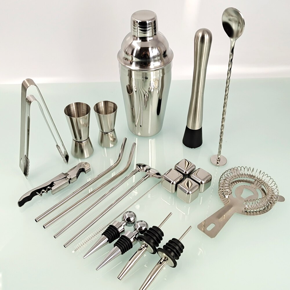 22-Piece Bartender Kit Cocktail Shaker Boston Set Home DIY Suit for Mixed Drinks Martini Stainless Steel: 550ML  2 Cork
